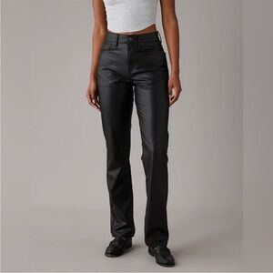 NWOT AE VEGAN LEATHER STRETCH SUPER HIGH WAISTED STRAIGHT PANTS SIZE 0